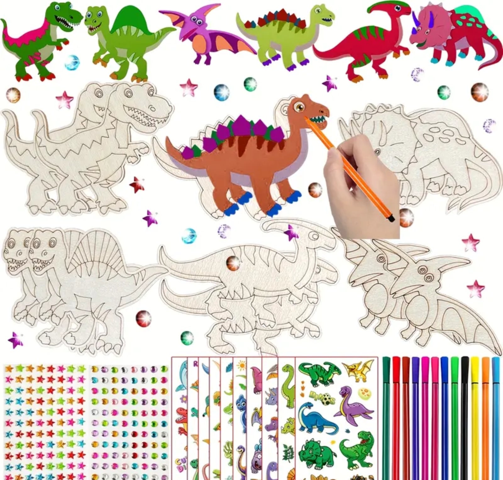 Kit créatif en bois – Dinosaures à customiser