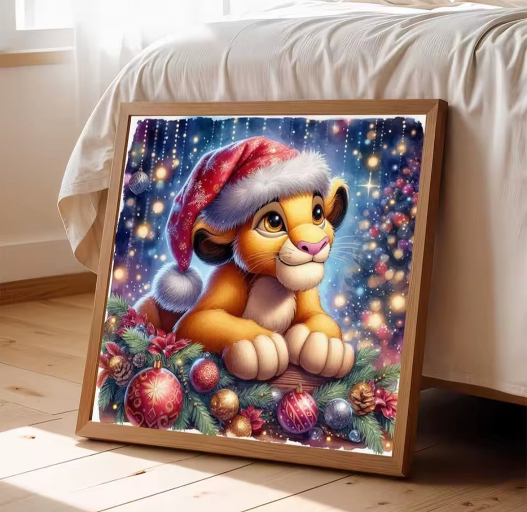 💎 Peinture Diamant – Lionceau de Noël Étincelant 🎅✨